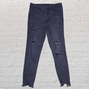 American Eagle Next Level Stretch Hi Rise Jeans Jegging Size 8 Black Ripped Goth